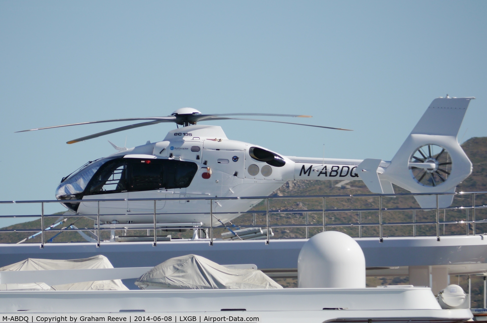 M-ABDQ, Eurocopter EC-135P-2 C/N 989, On board a motor yacht moored next to Gibraltar airport.