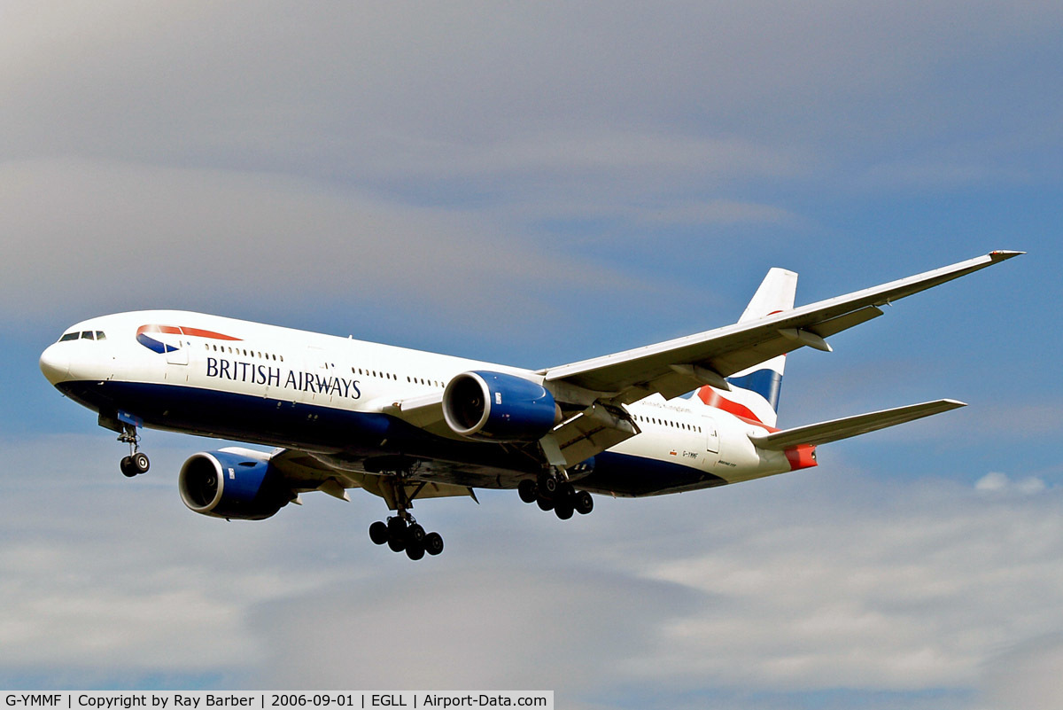 G-YMMF, 2000 Boeing 777-236 C/N 30307, Boeing 777-236ER [30307] (British Airways) Heathrow~G 01/09/2006. On finals 27L.