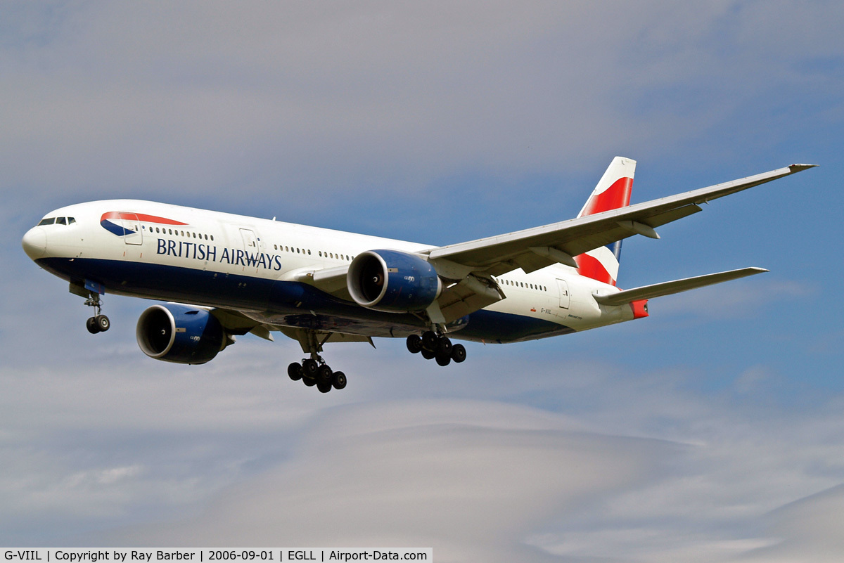 G-VIIL, 1998 Boeing 777-236/ER C/N 27493, Boeing 777-236ER [27493] (British Airways) Heathrow~G 31/08/2006. On finals 27L.