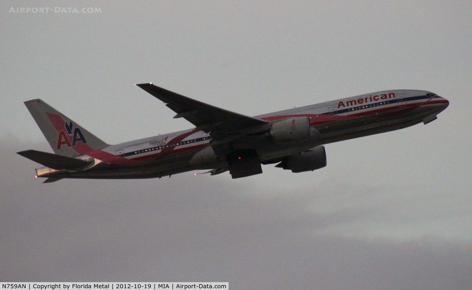 N759AN, 2001 Boeing 777-223/ER C/N 32638, American pink ribbon 777-200