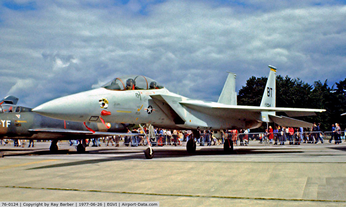 76-0124, 1976 McDonnell Douglas F-15B Eagle C/N 0185/B026, McDonnell Douglas F-15B Eagle [187] (United States Air Force) RAF Greenham Common~G 26/06/1977
