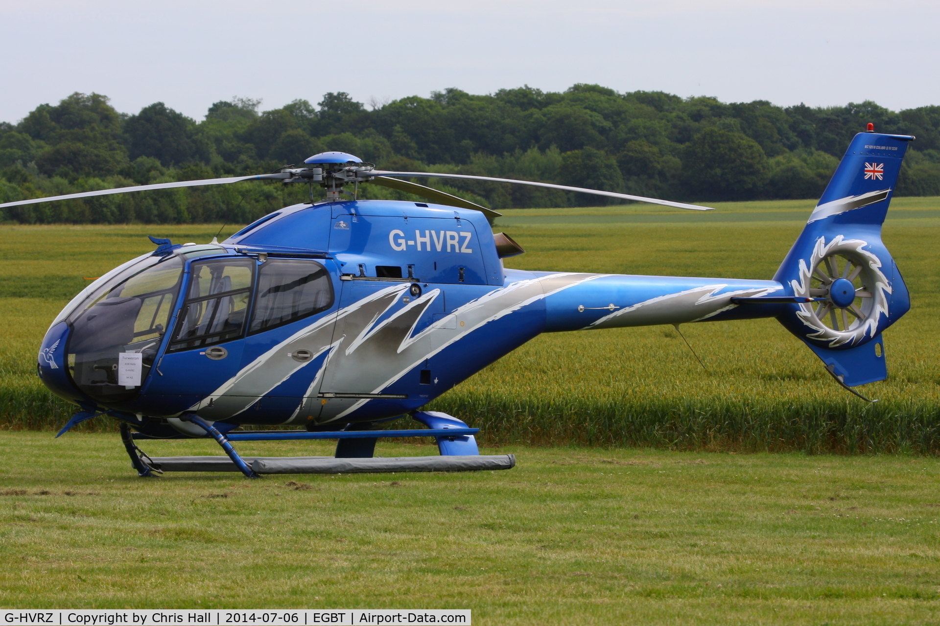 G-HVRZ, 2003 Eurocopter EC-120B Colibri C/N 1338, ferrying race fans to the British F1 Grand Prix at Silverstone