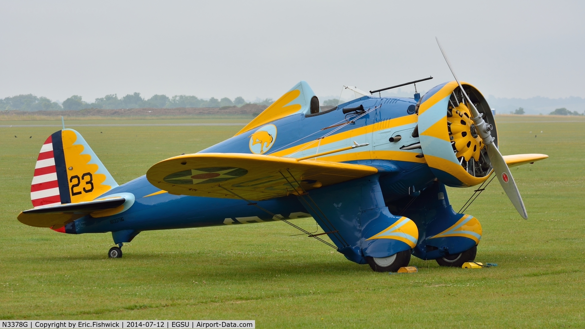 N3378G, 1933 Boeing P-26 Peashooter C/N 33123, 2. N3378G 'Peashooter' emerging from the mist at The Flying Legends Air Show, IWM Duxford. July,2014.