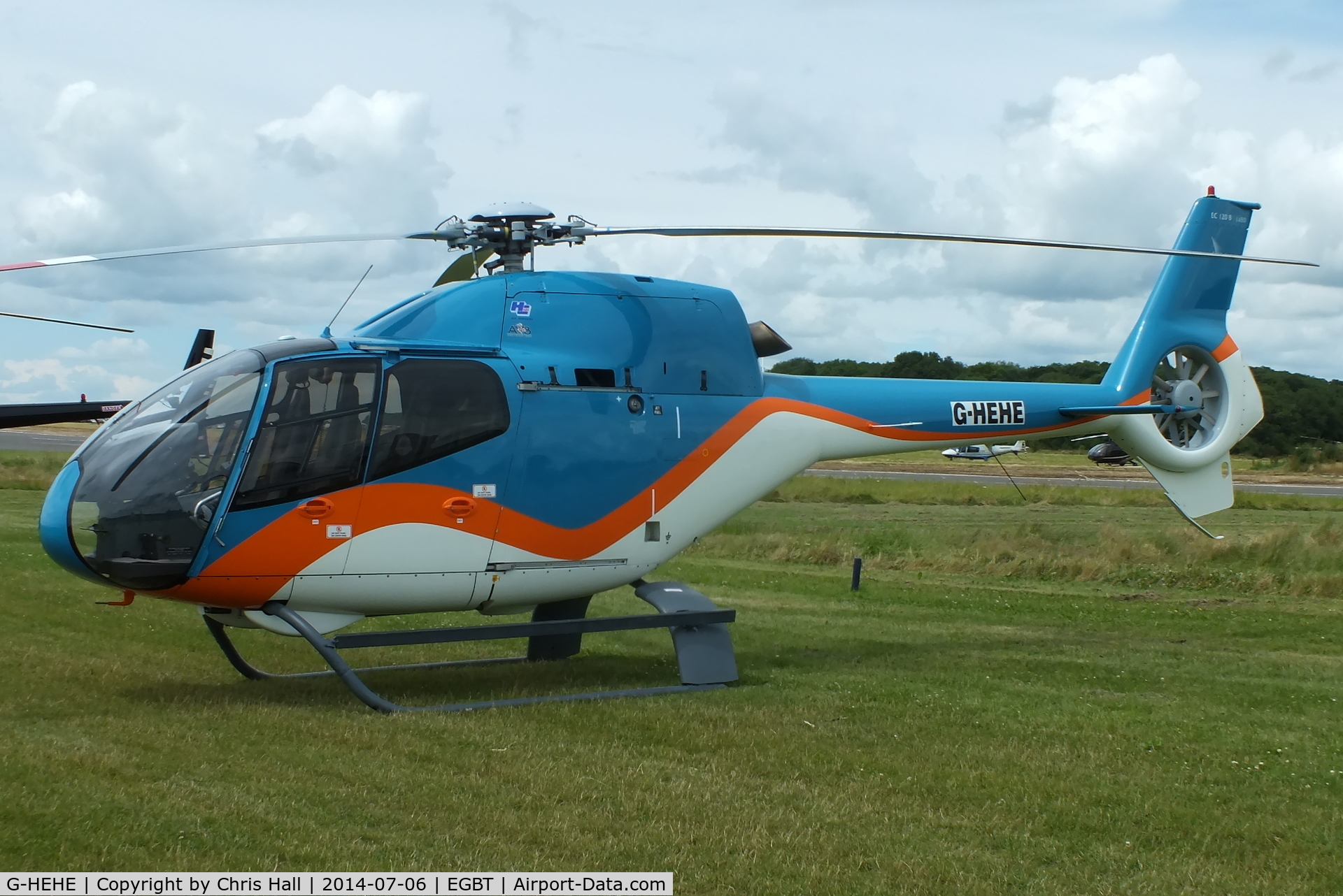 G-HEHE, 2007 Eurocopter EC-120B Colibri C/N 1480, ferrying race fans to the British F1 Grand Prix at Silverstone