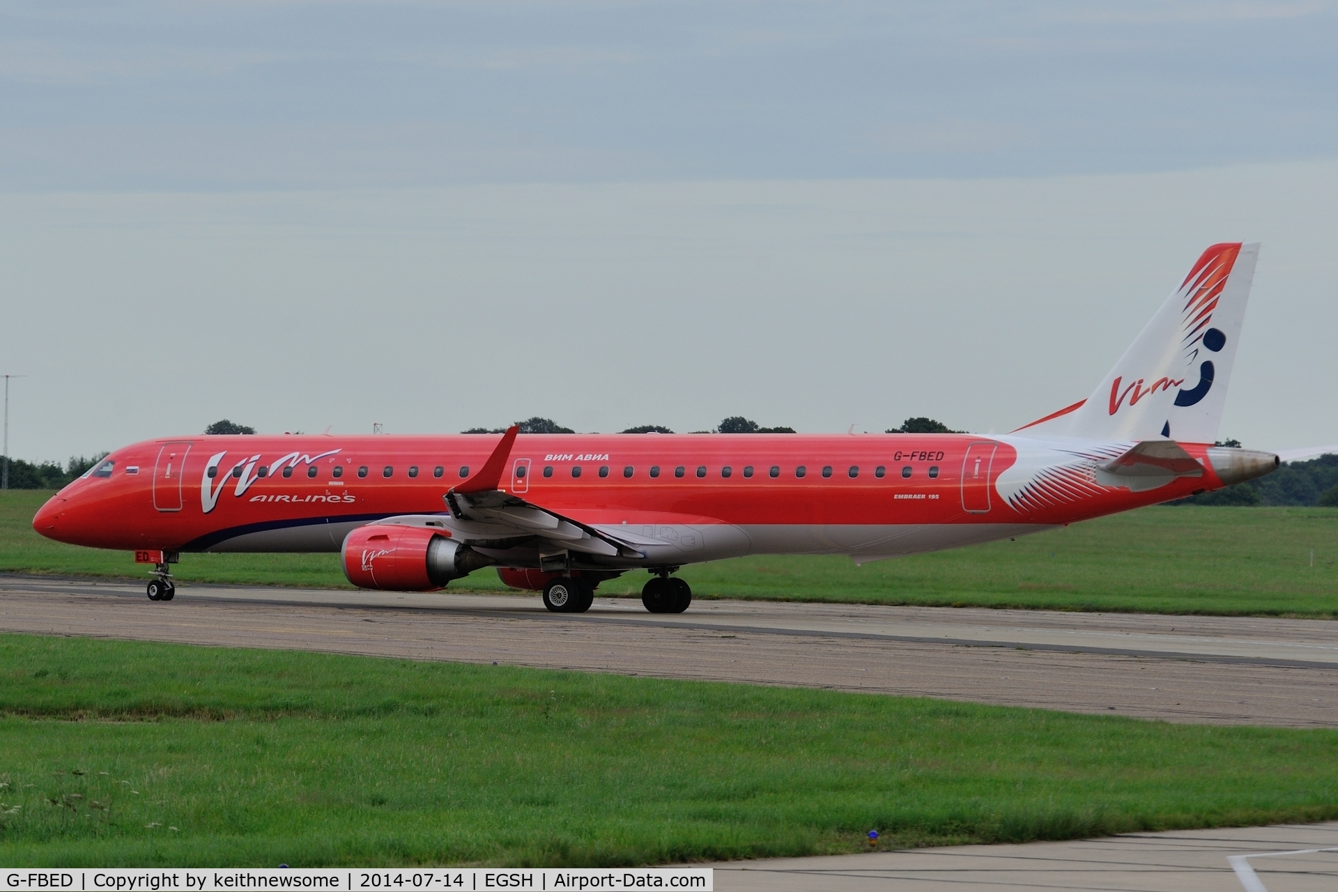 G-FBED, 2007 Embraer 195LR (ERJ-190-200LR) C/N 19000084, Leaving following spray to VIM airlines colour scheme.