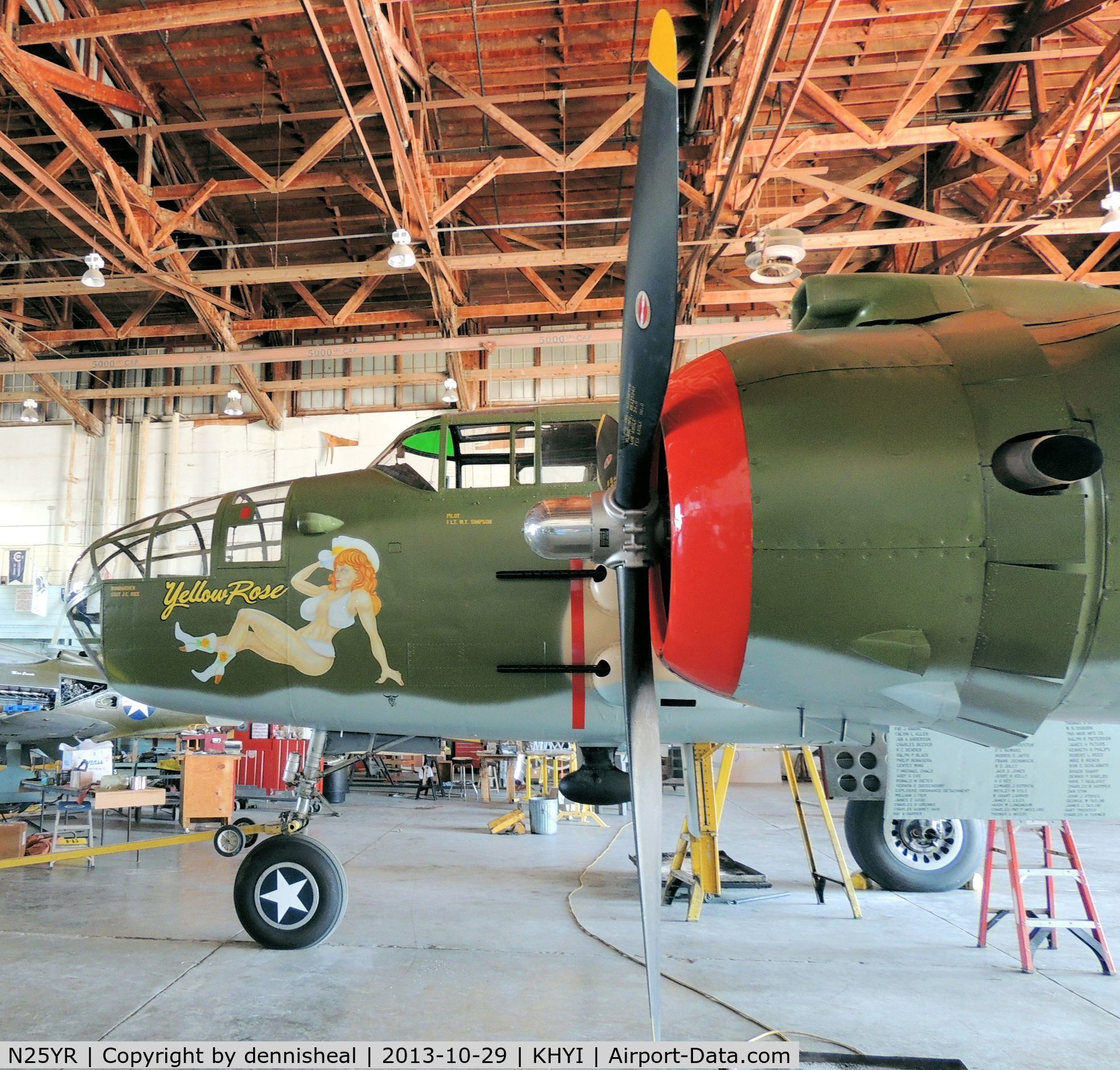 N25YR, 1943 North American TB-25N Mitchell C/N 108-34881, 1943 NORTH AMERICAN TB-25N, THE YELLOW ROSE OF TEXAS IN HER HANGER IN SAN MARCOS, TEXAS