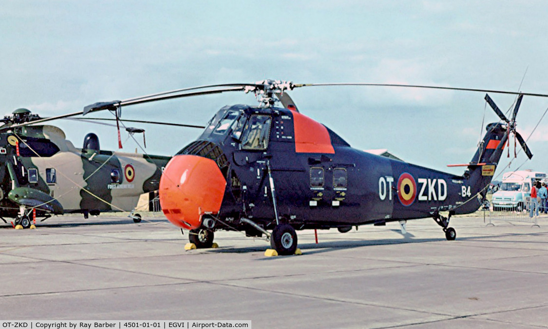 OT-ZKD, Sikorsky HSS-1 Seabat (S-58) C/N SA145, Sikorsky HSS-1 Seabat [SA145] (Belgian Air Force) RAF Greenham Common~G 27/06/1981. From a slide.