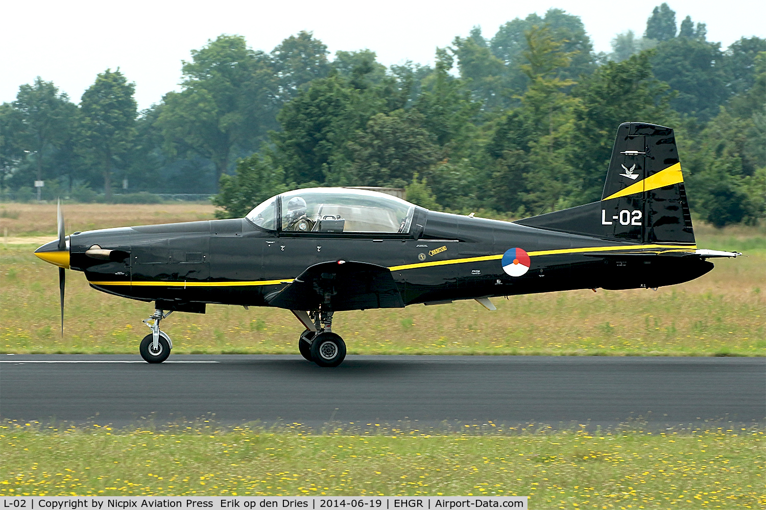 L-02, Pilatus PC-7 Turbo Trainer C/N 539, L-02 seen here on the runway of Gilze-Rijen AB, The Netherlands