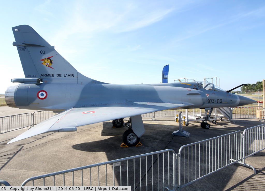 03, Dassault Mirage 2000C C/N 03, Participant of the Cazaux Spotterday 2014 for static display... Re-coded as 103-YQ