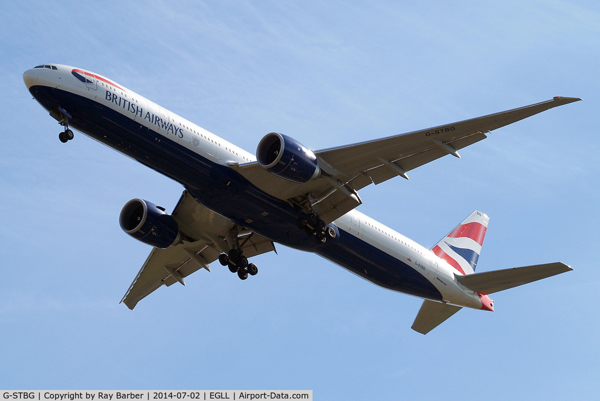 G-STBG, 2013 Boeing 777-336/ER C/N 38430, Boeing 777-336ER [38430] (British Airways) Home~G 02/07/2014. On approach 27R.