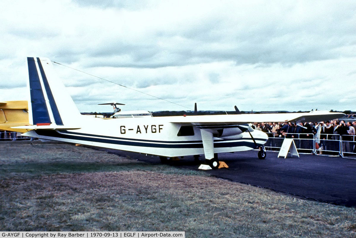 G-AYGF, 1970 Britten-Norman BN-2A-6 Islander C/N 193, Britten-Norman BN-2A Islander [0193] Farnborough~G 13/09/1970. From a slide.