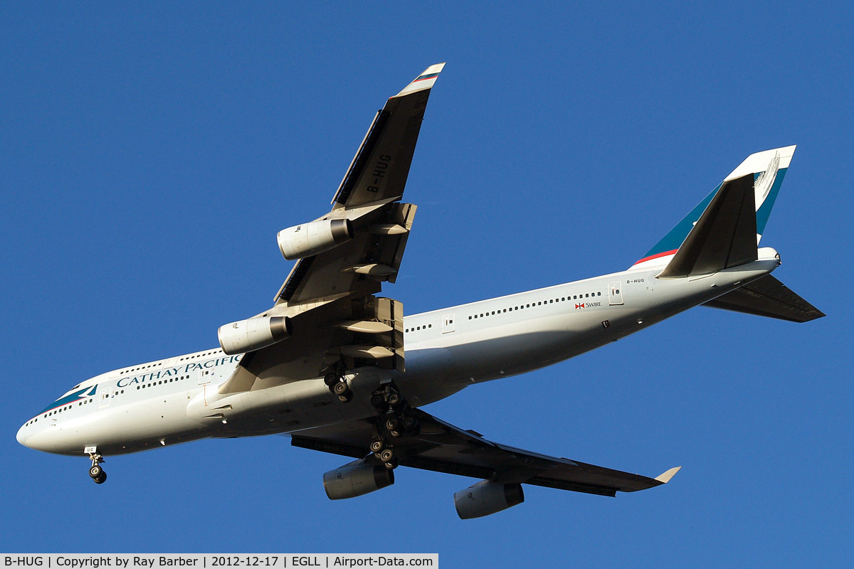 B-HUG, 1993 Boeing 747-467 C/N 25870, Boeing 747-467 [25870] (Cathay Pacific) Home~G 17/12/2012. On approach 27R.