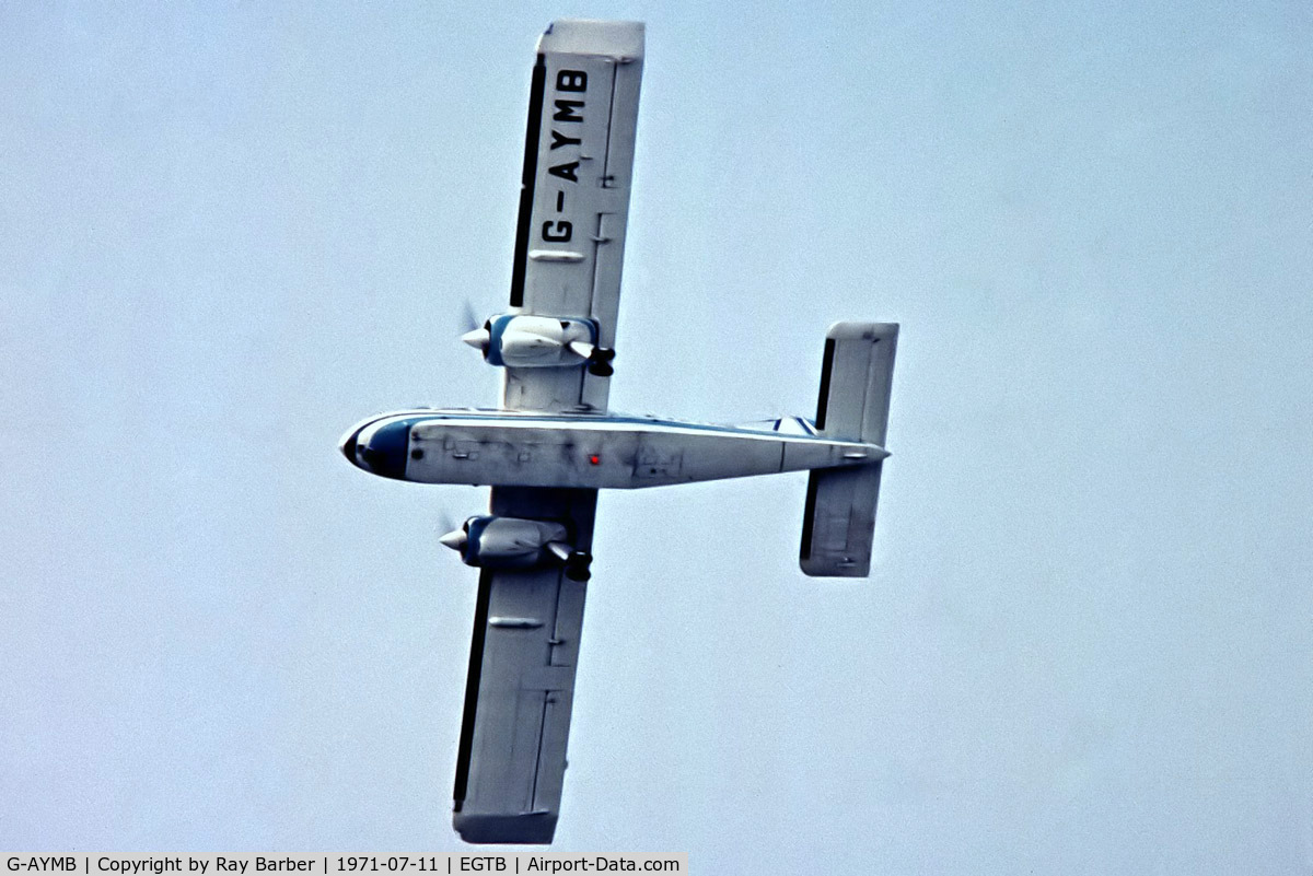 G-AYMB, 1970 Britten-Norman BN-2A-6 Islander C/N 200, Britten-Norman BN-2-A6 Islander [0200] (Britten-Norman) Booker~G 11/07/1971. From a slide.