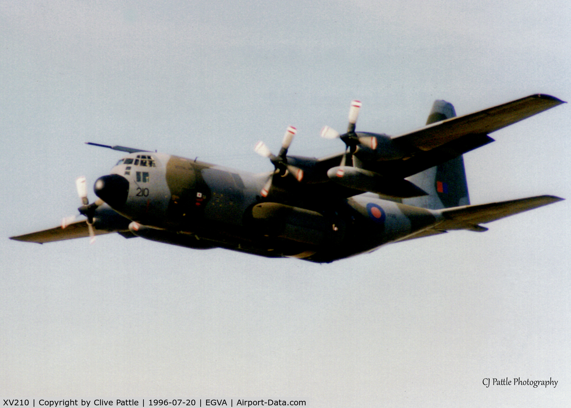 XV210, Lockheed C-130K Hercules C.1P C/N 382-4236, Scanned from print. Hercules C.1P XV210 does fly-by at RIAT 96.