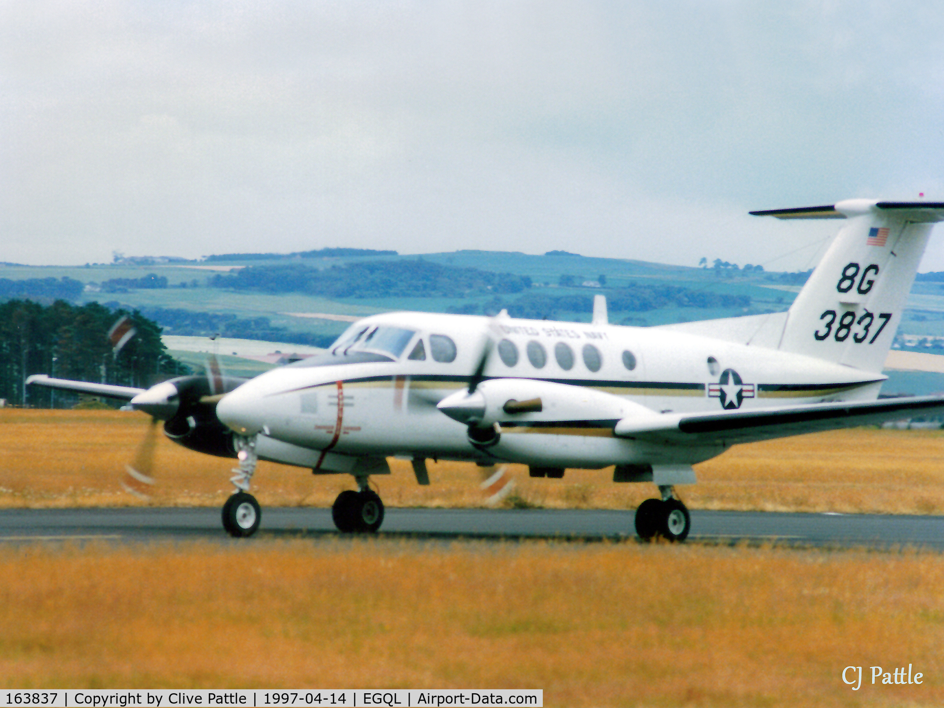 163837, 1987 Beech UC-12M Huron C/N BV-2, Scanned from print. Taxy to take-off of Rwy 27 at RAF Leuchars EGQL