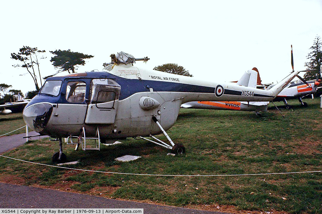 XG544, 1956 Bristol 171 Sycamore HR.14 C/N 13384, Bristol B.171 HR.14 Sycamore [13384] (Royal Air Force) Torbay Aircraft Museum, Paignton~G 13/09/1976 From a slide.
