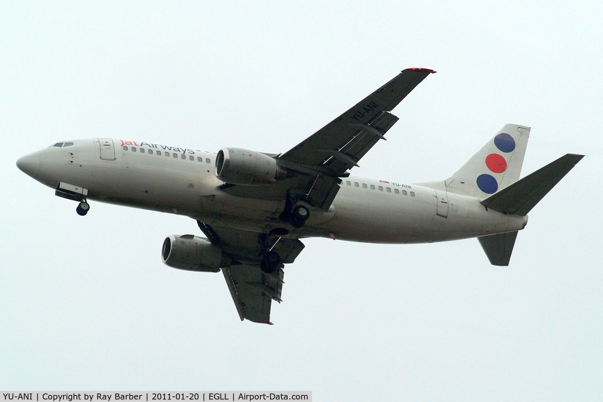 YU-ANI, 1985 Boeing 737-3H9 C/N 23416, Boeing 737-3H9 [23416] (JAT Airways) Home~G 20/01/2011. On approach 27R.