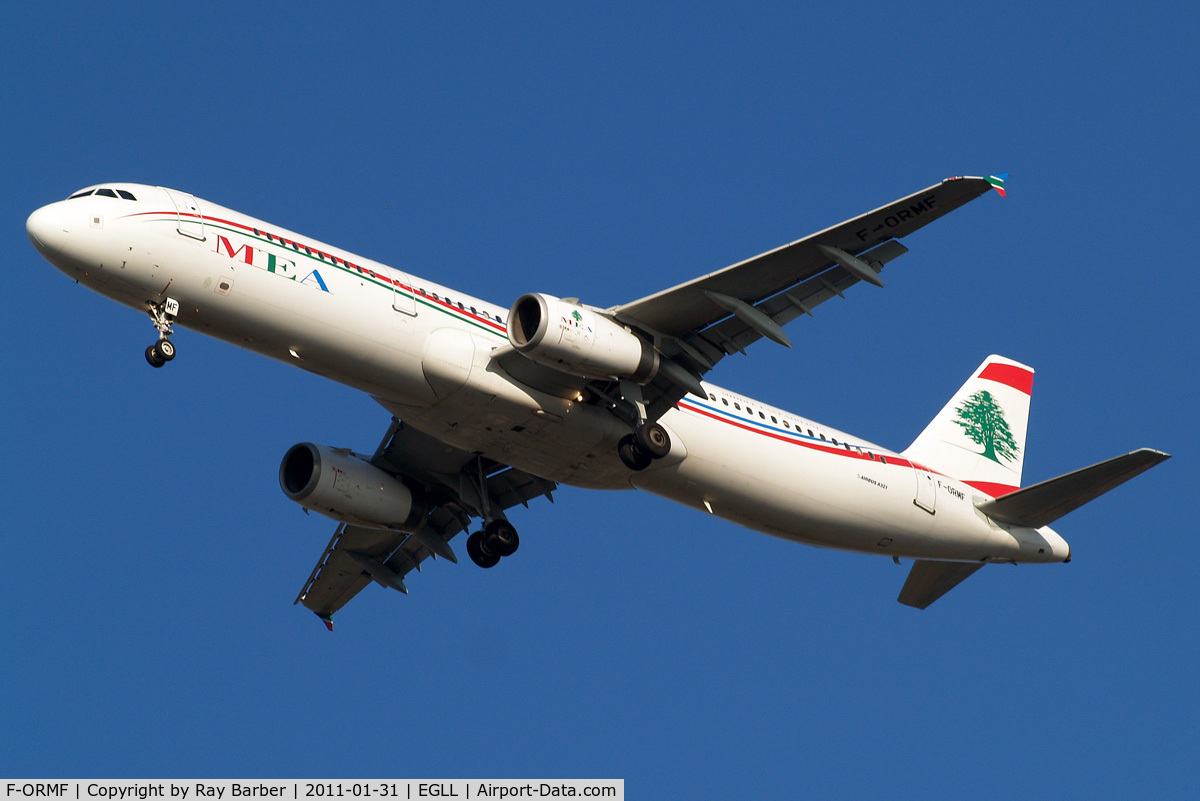 F-ORMF, 2003 Airbus A321-231 C/N 1953, Airbus A321-231 [1953] (Middle East Airlines) Home~G 31/01/2011. On approach 27R.