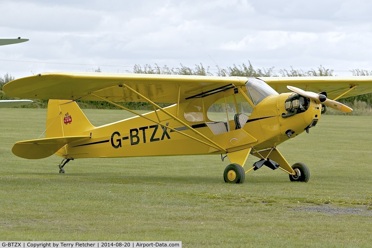G-BTZX, 1949 Piper J3C-65 Cub Cub C/N 18871, Visitor to the 2014 Midland Spirit Fly-In at Bidford Gliding Centre