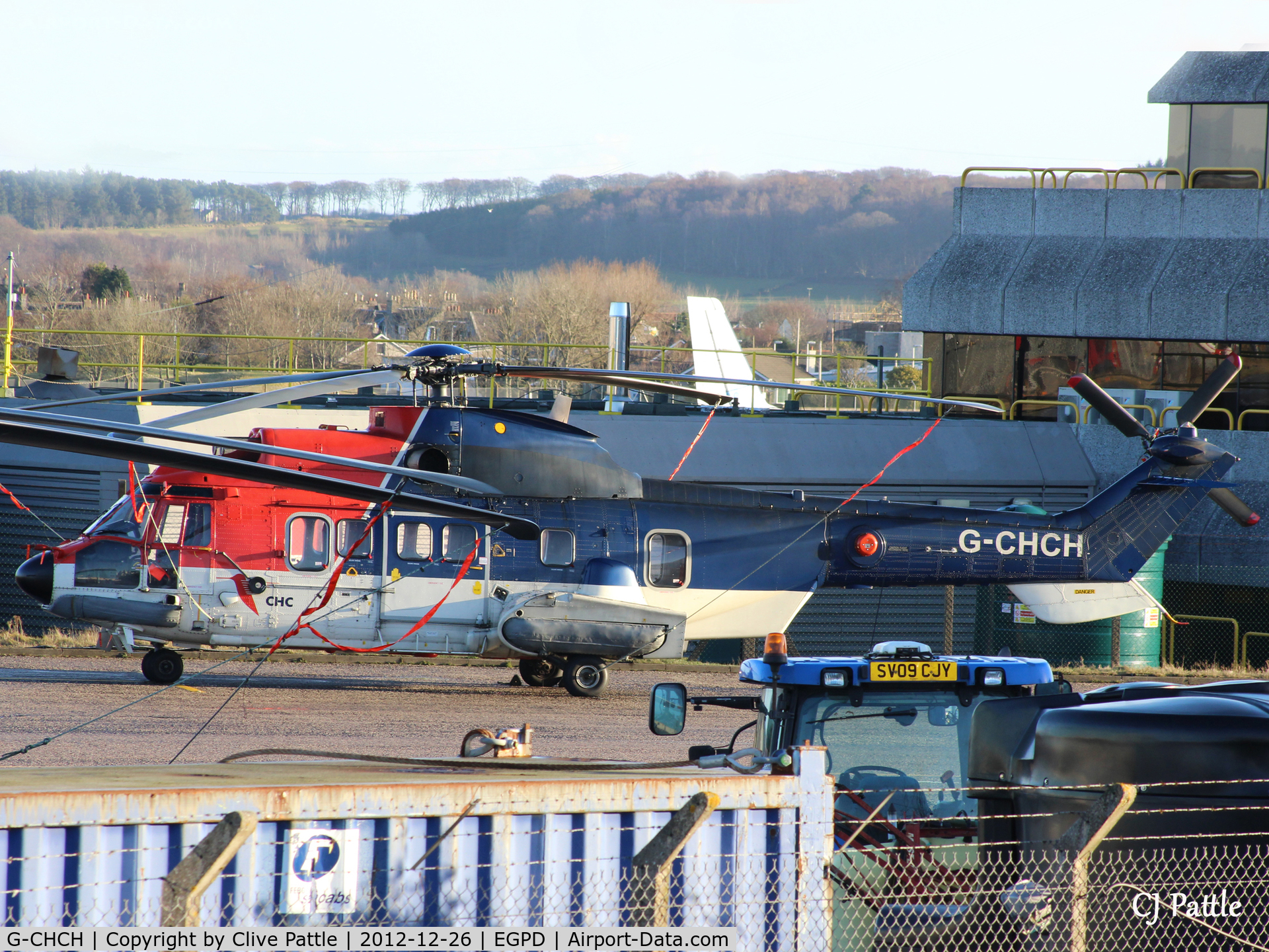 G-CHCH, 2003 Eurocopter AS-332L2 Super Puma Mk2 C/N 2601, Tucked in between the hangars at Aberdeen EGPD