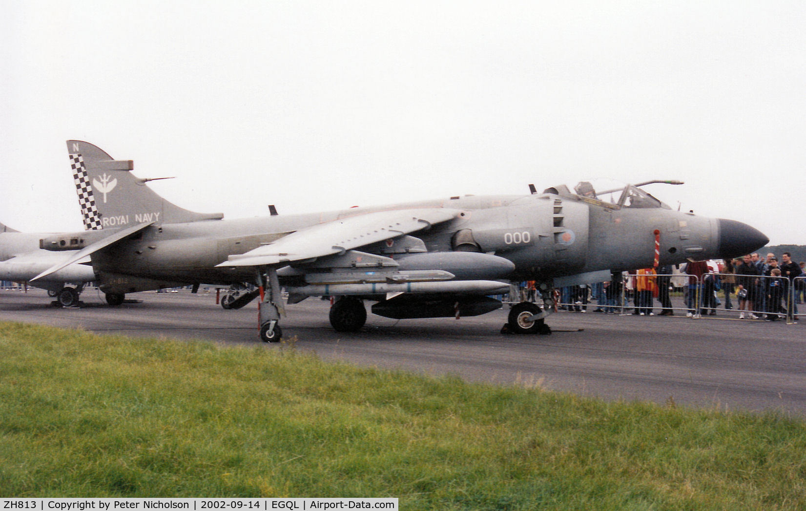 ZH813, 1998 British Aerospace Sea Harrier F/A.2 C/N NB18, Another view of the 801 Squadron Sea Harrier F/A.2, callsign Yeovil 27, on display at the 2002 RAF Leuchars Airshow.