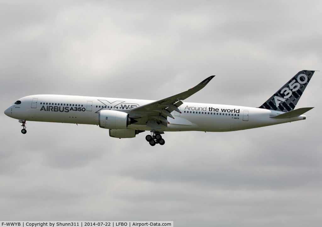 F-WWYB, 2014 Airbus A350-941 C/N 005, C/n 0005 - Additional 'Around the World' titles on the left side...