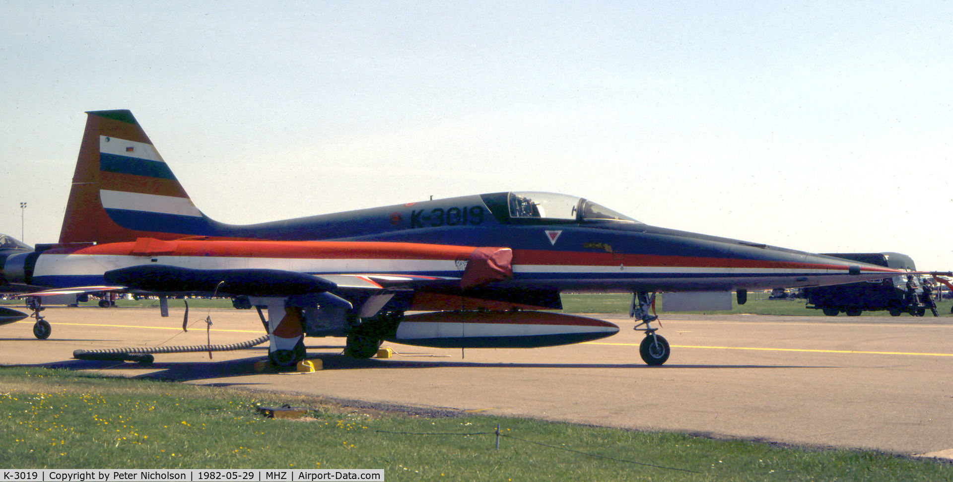 K-3019, 1970 Canadair NF-5A Freedom Fighter C/N 3019, NF-5A of 315 Squadron Royal Netherlands Air Force on display at the 1982 RAF Mildenhall Air Fete.