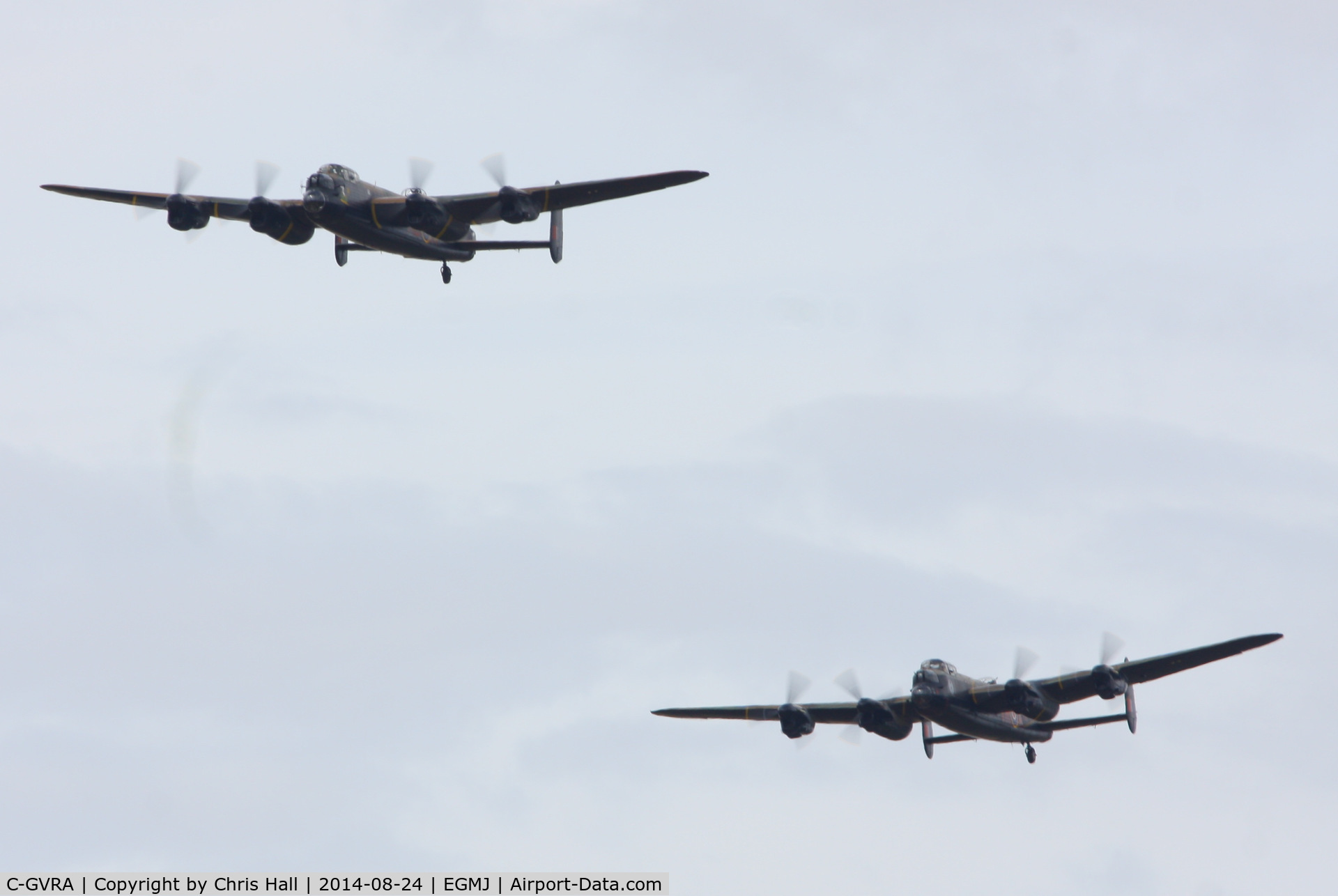 C-GVRA, 1945 Victory Aircraft Avro 683 Lancaster BX C/N FM 213 (3414), in formation with PA474 at the Little Gransden Airshow 2014