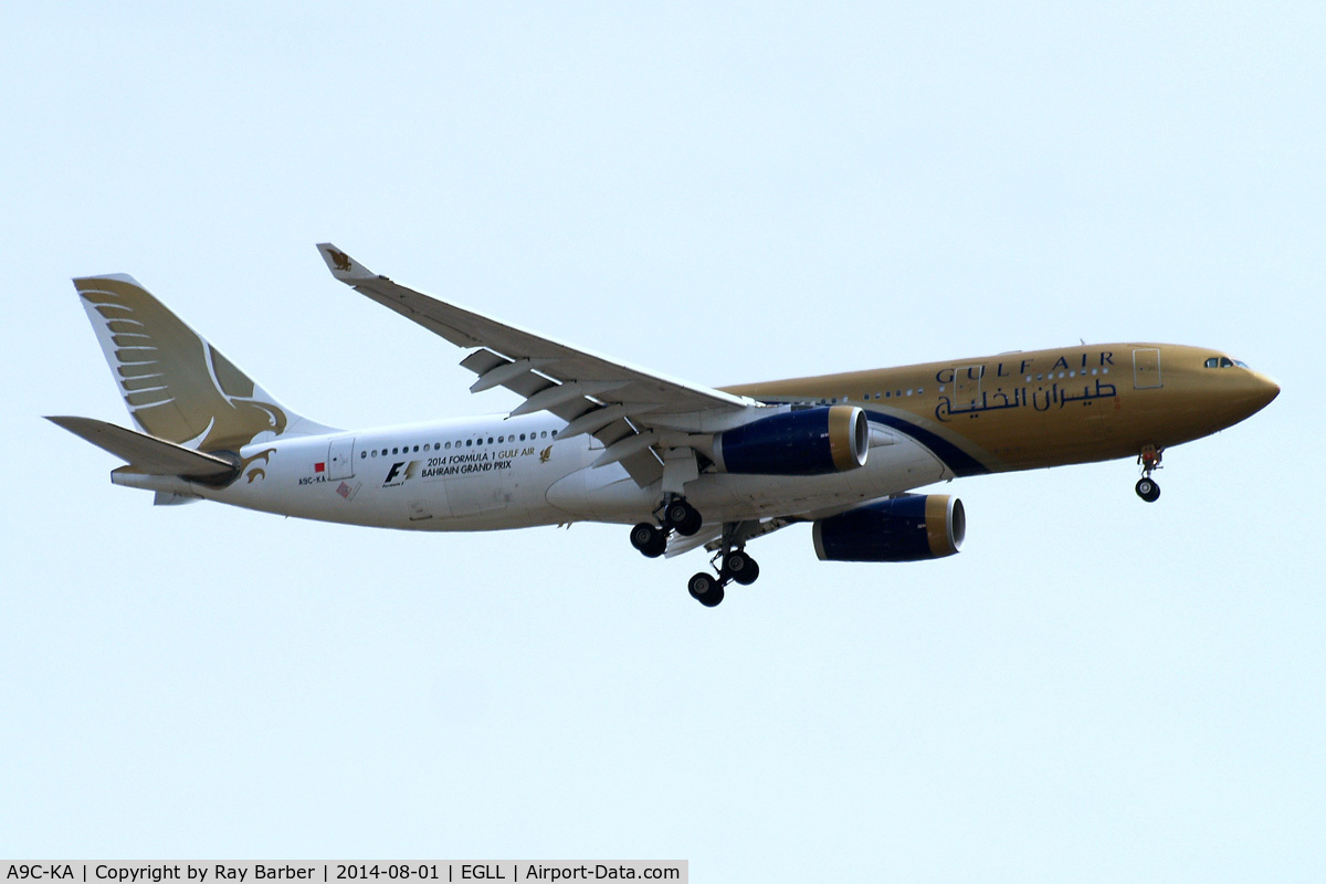A9C-KA, 1999 Airbus A330-243 C/N 276, Airbus A330-243 [276] (Gulf Air) Home~G 01/08/2014. On approach 27L. Now with 