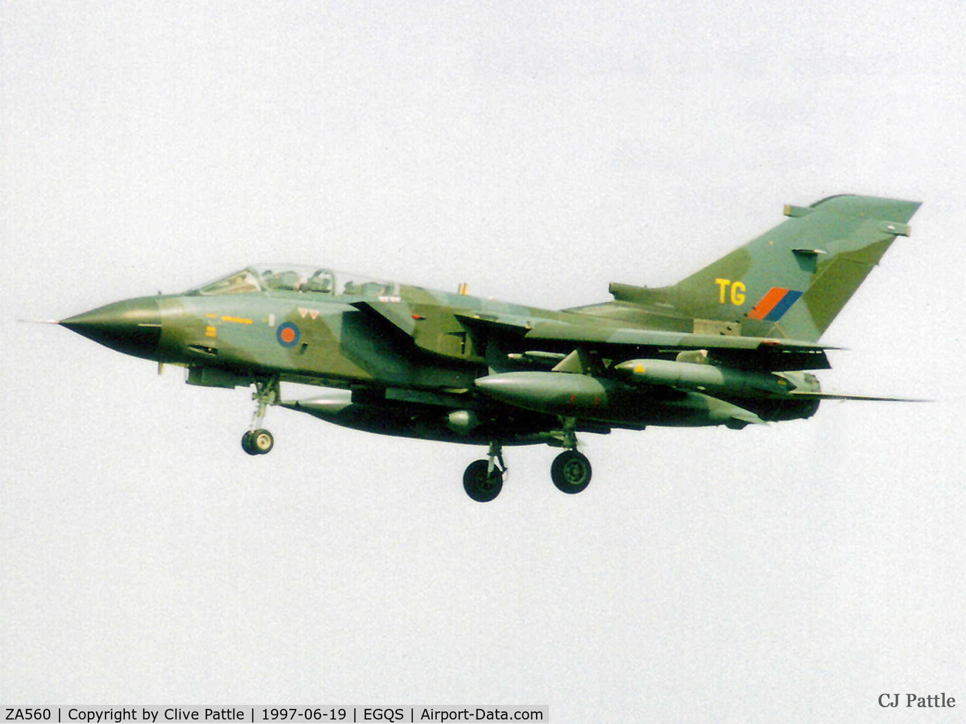 ZA560, 1981 Panavia Tornado GR.1 C/N 082/BS024/3044, Scanned from print, in its former GR.1 days, coded TG of 15 R Sqn RAF, ZA560 seen landing at RAF Lossiemouth in June 1997
