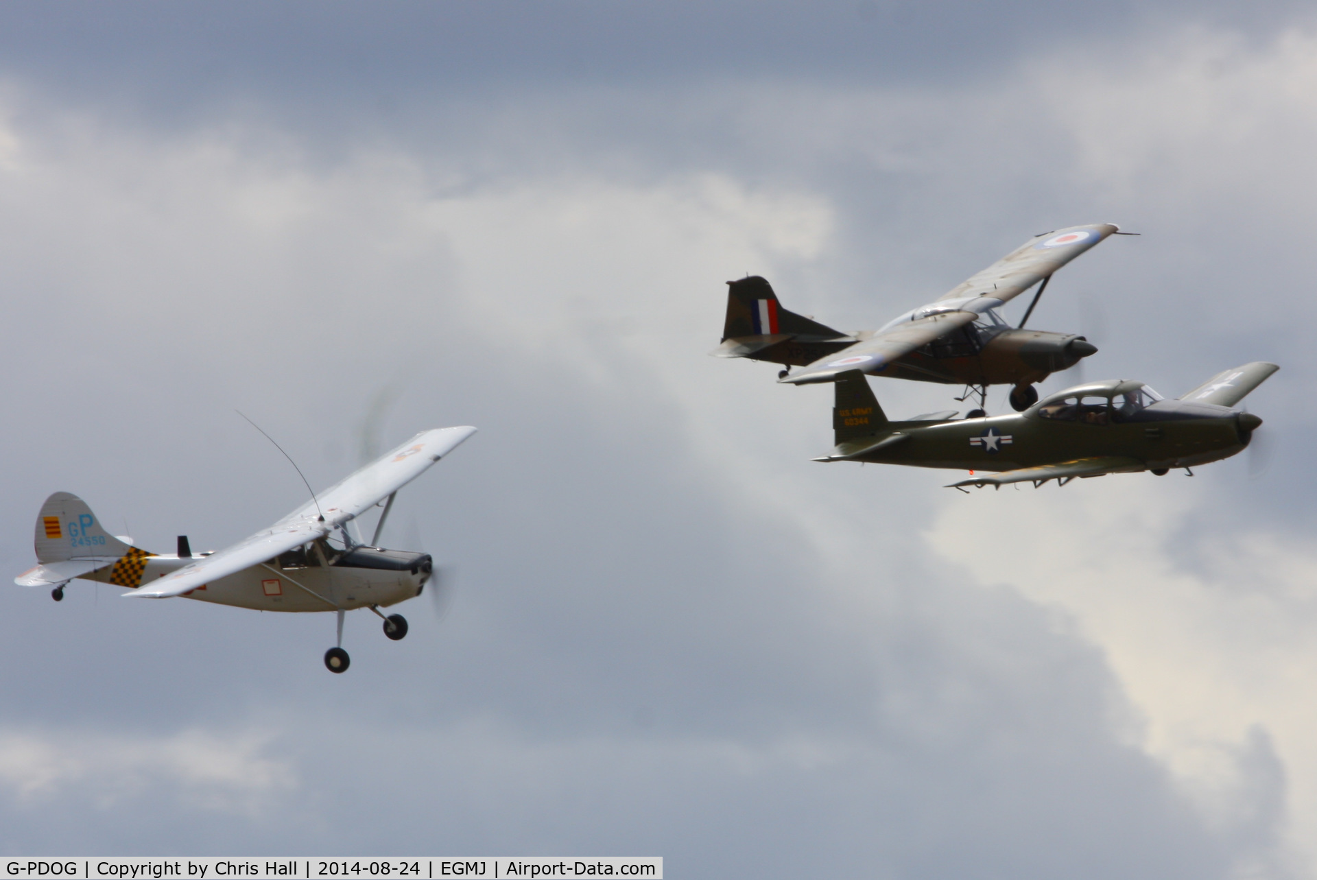 G-PDOG, 1957 Cessna 305C C/N 24550, in formation with G-ASCC and N4956C at the Little Gransden Airshow 2014