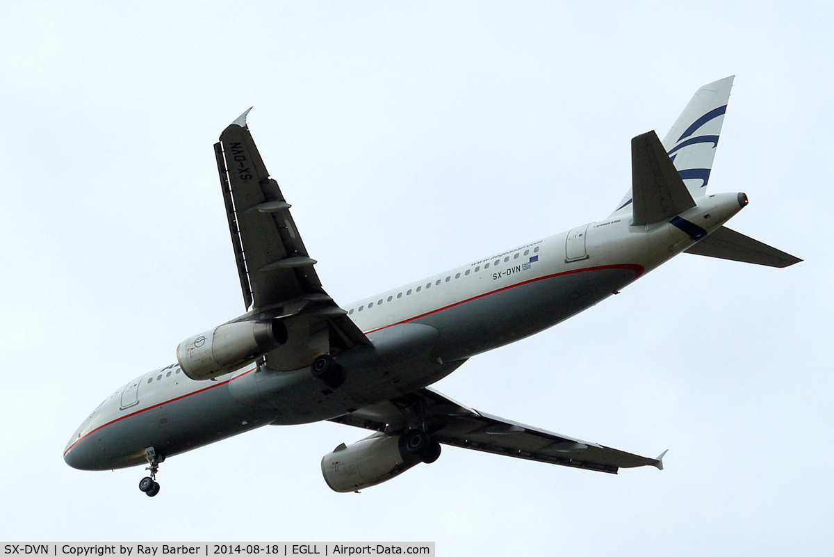SX-DVN, 2008 Airbus A320-232 C/N 3478, Airbus A320-232 [3478] (Aegean Airlines) Home~G 18/08/2014. On approach 27R.