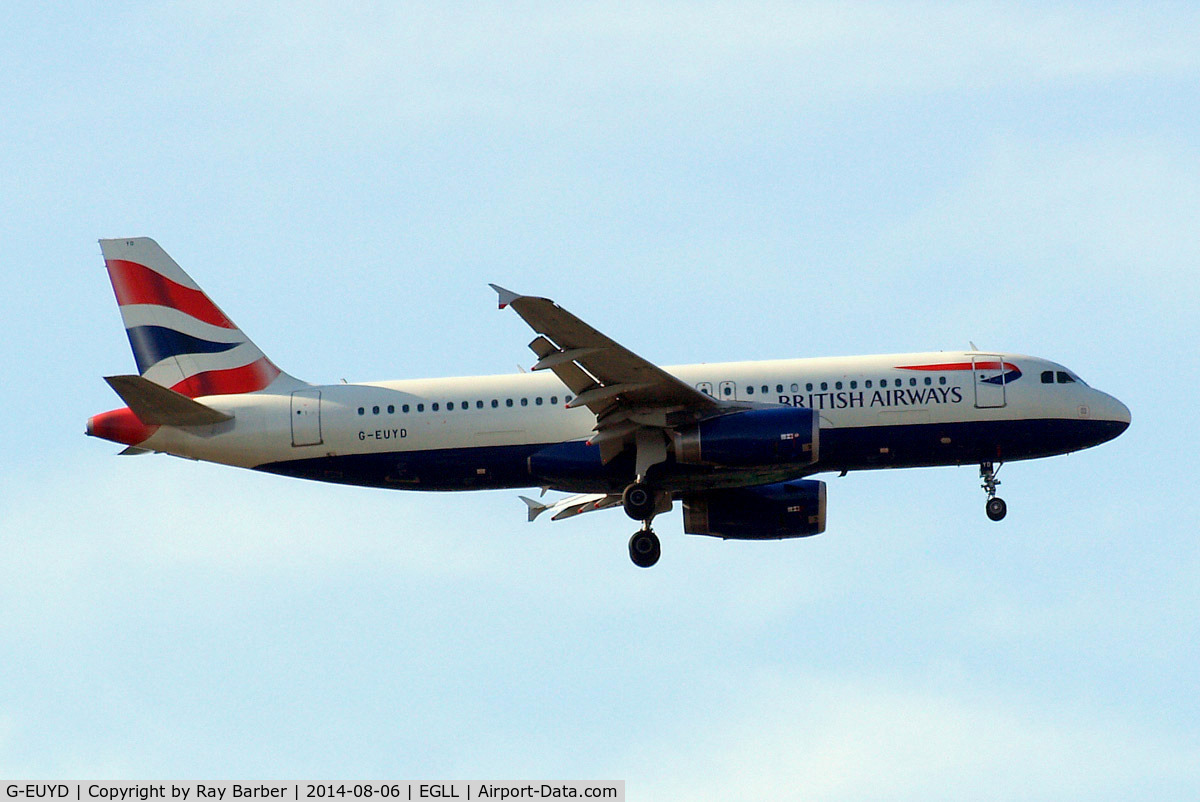 G-EUYD, 2008 Airbus A320-232 C/N 3726, Airbus A320-232 [3726] (British Airways) Home~G 06/08/2014. On approach 27L.