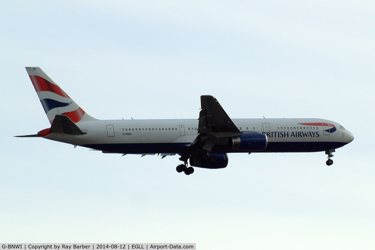 G-BNWI, 1990 Boeing 767-336 C/N 24341, Boeing 767-336ER [24341] (British Airways) Home~G 12/08/2014. On approach 27L.