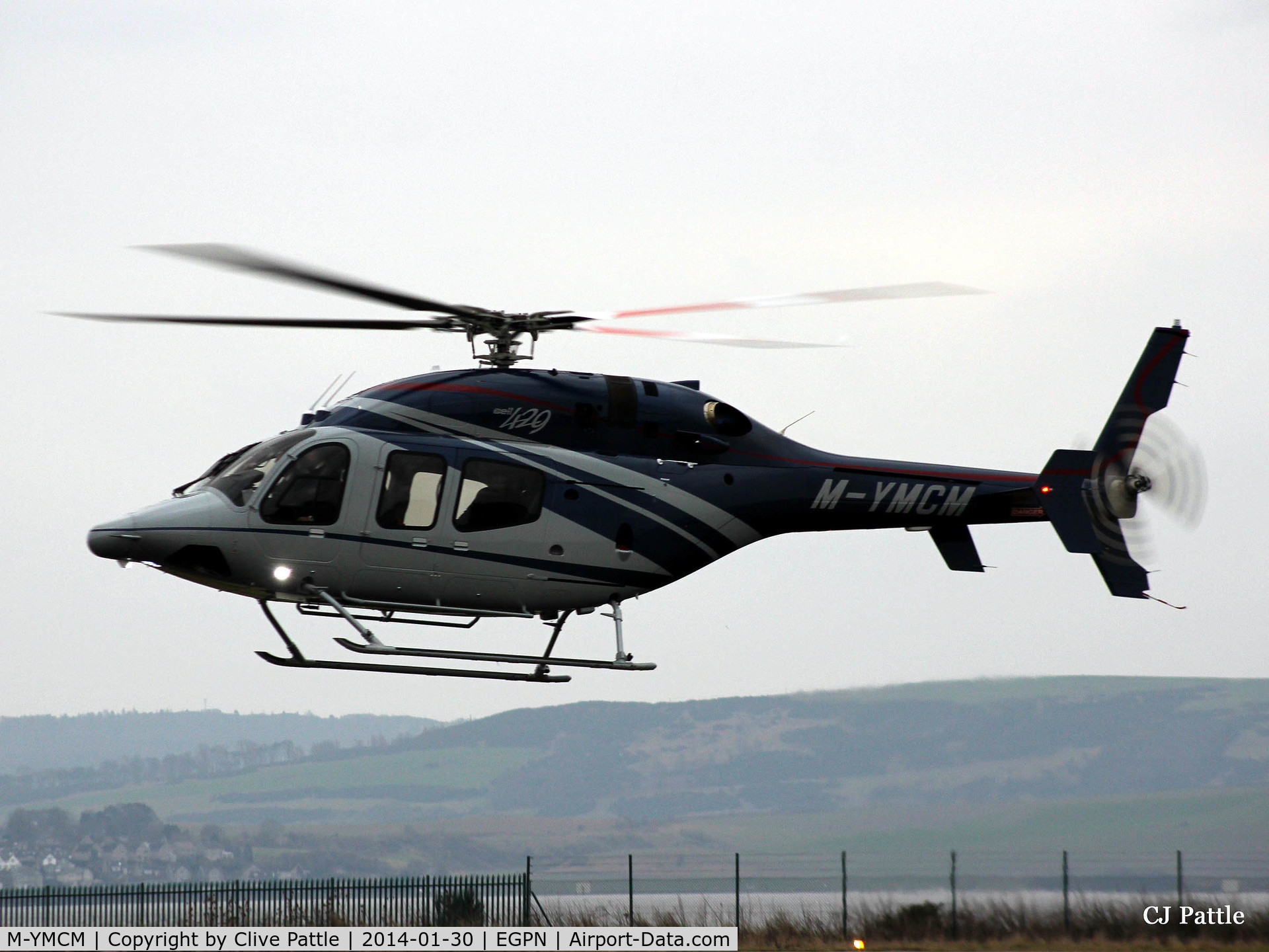 M-YMCM, 2012 Bell 429 GlobalRanger C/N 57107, Hover taxi at Dundee