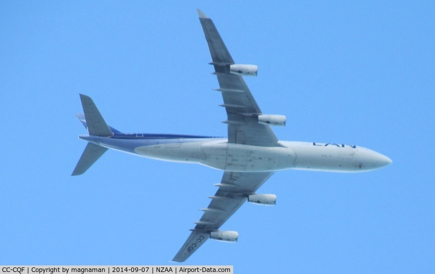 CC-CQF, 2001 Airbus A340-313X C/N 442, overhead home in mellons bay on base leg into AKL