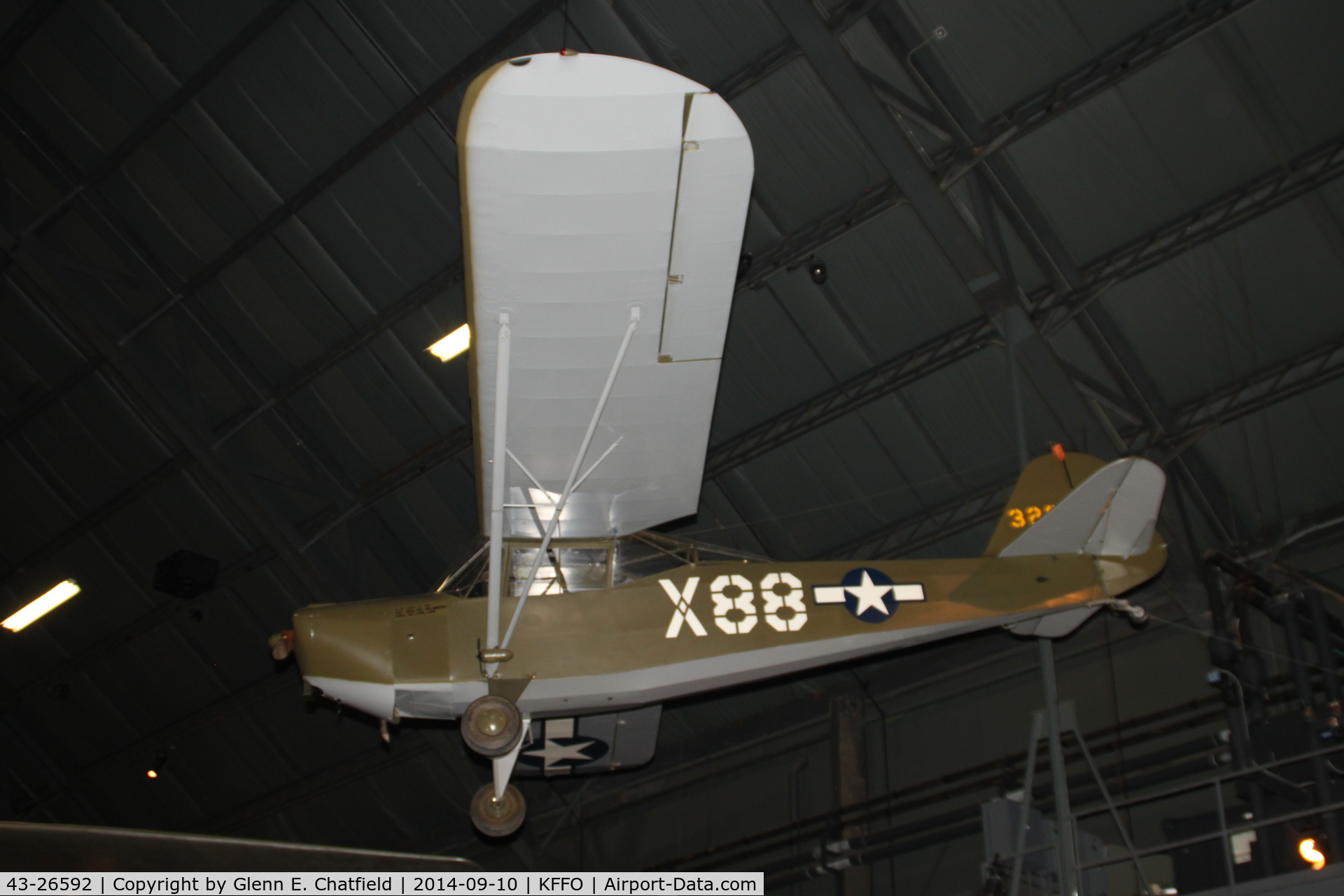 43-26592, 1943 Taylorcraft L-2M Grasshopper C/N L-5904, Hanging in the WWII collection