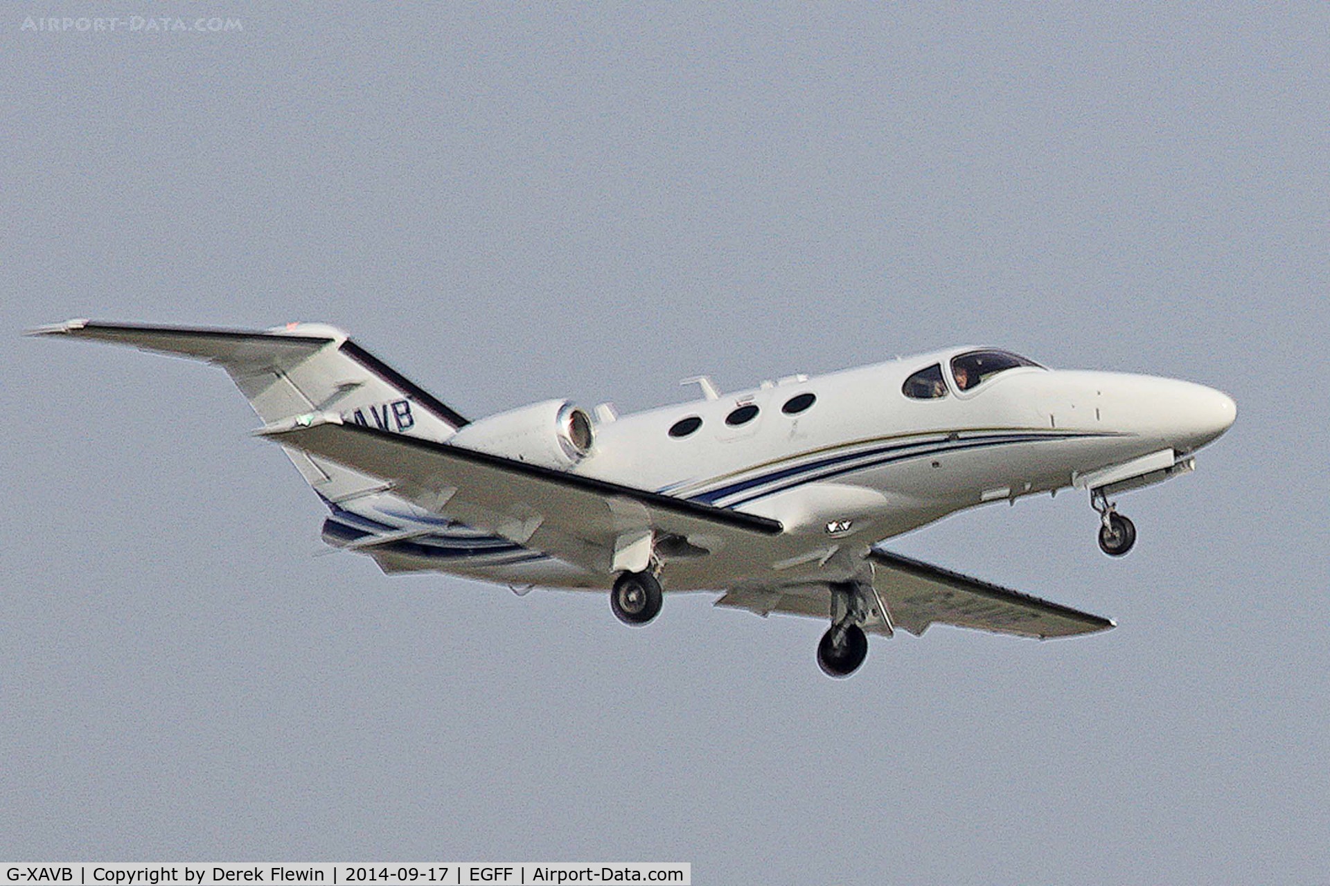 G-XAVB, 2010 Cessna 510 Citation Mustang Citation Mustang C/N 510-0283, Visiting Citation Mustang, Jersey based, callsign Beaupair 5571, seen departing runway 12 at EGFF, en-route to Jersey.