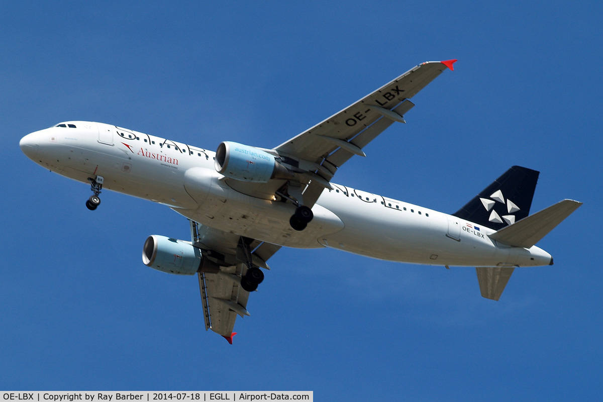 OE-LBX, 2002 Airbus A320-214 C/N 1735, Airbus A320-214 [1735] (Austrian Airlines) Home~G 18/07/2014. On approach 27R in 