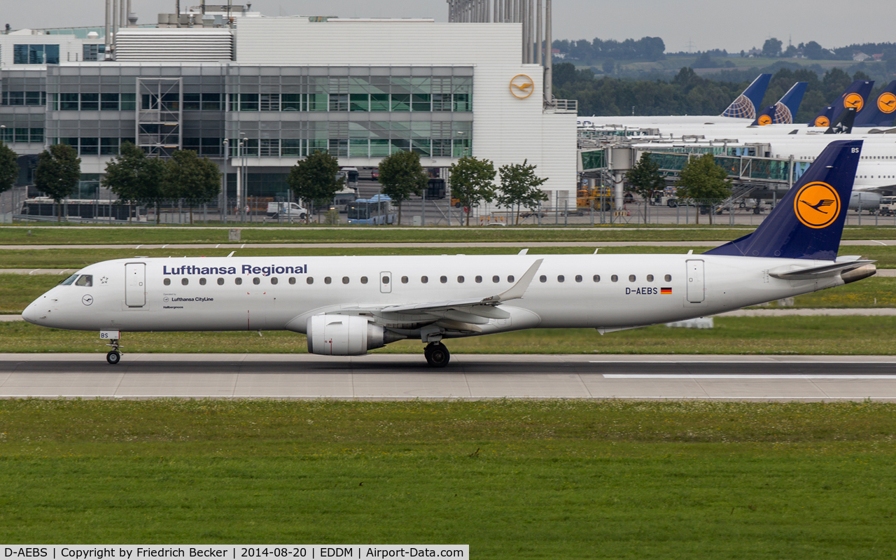D-AEBS, 2012 Embraer 195LR (ERJ-190-200LR) C/N 19000565, departure from München