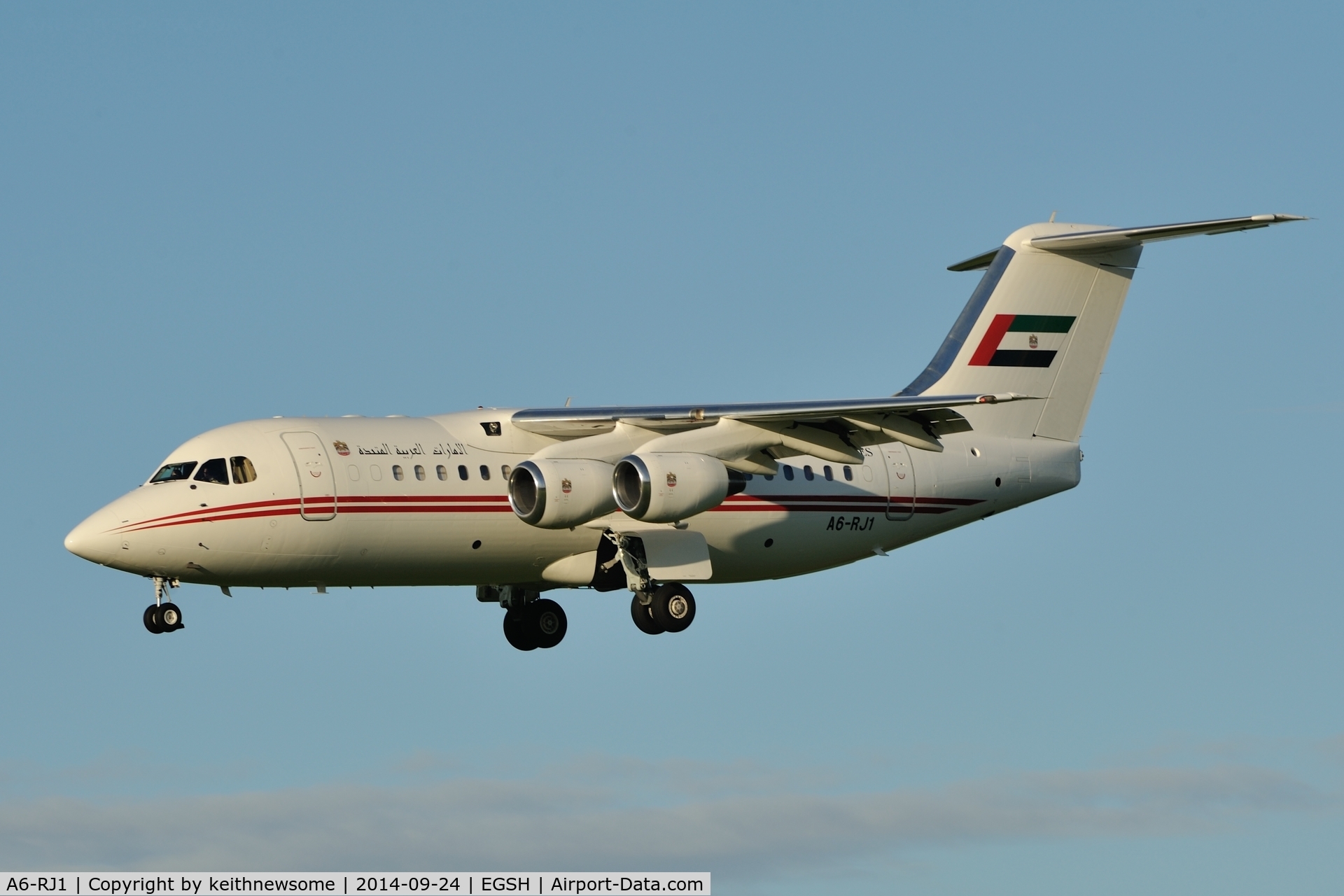 A6-RJ1, 1998 British Aerospace Avro 146-RJ85A C/N E2323, Evening Arrival.