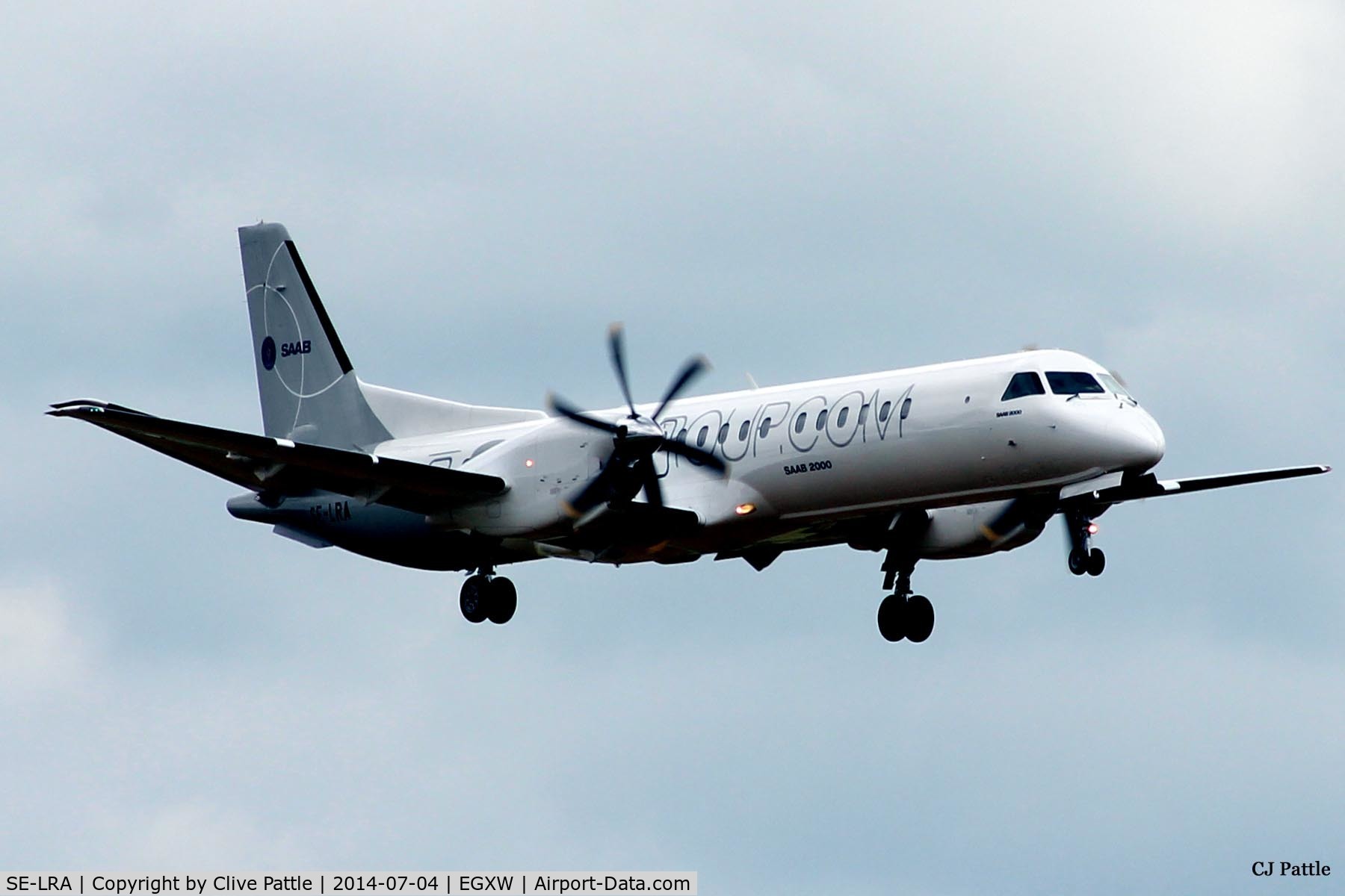 SE-LRA, 1995 Saab 2000 C/N 2000-014, On approach to Waddington Airshow 2014