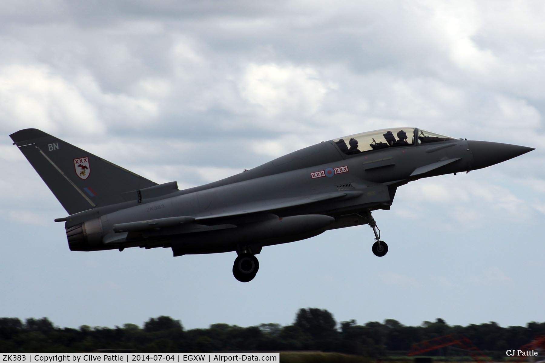 ZK383, 2013 Eurofighter EF-2000 Typhoon T.3 C/N BT028/393, On approach to RAF Waddington for Airshow 2014