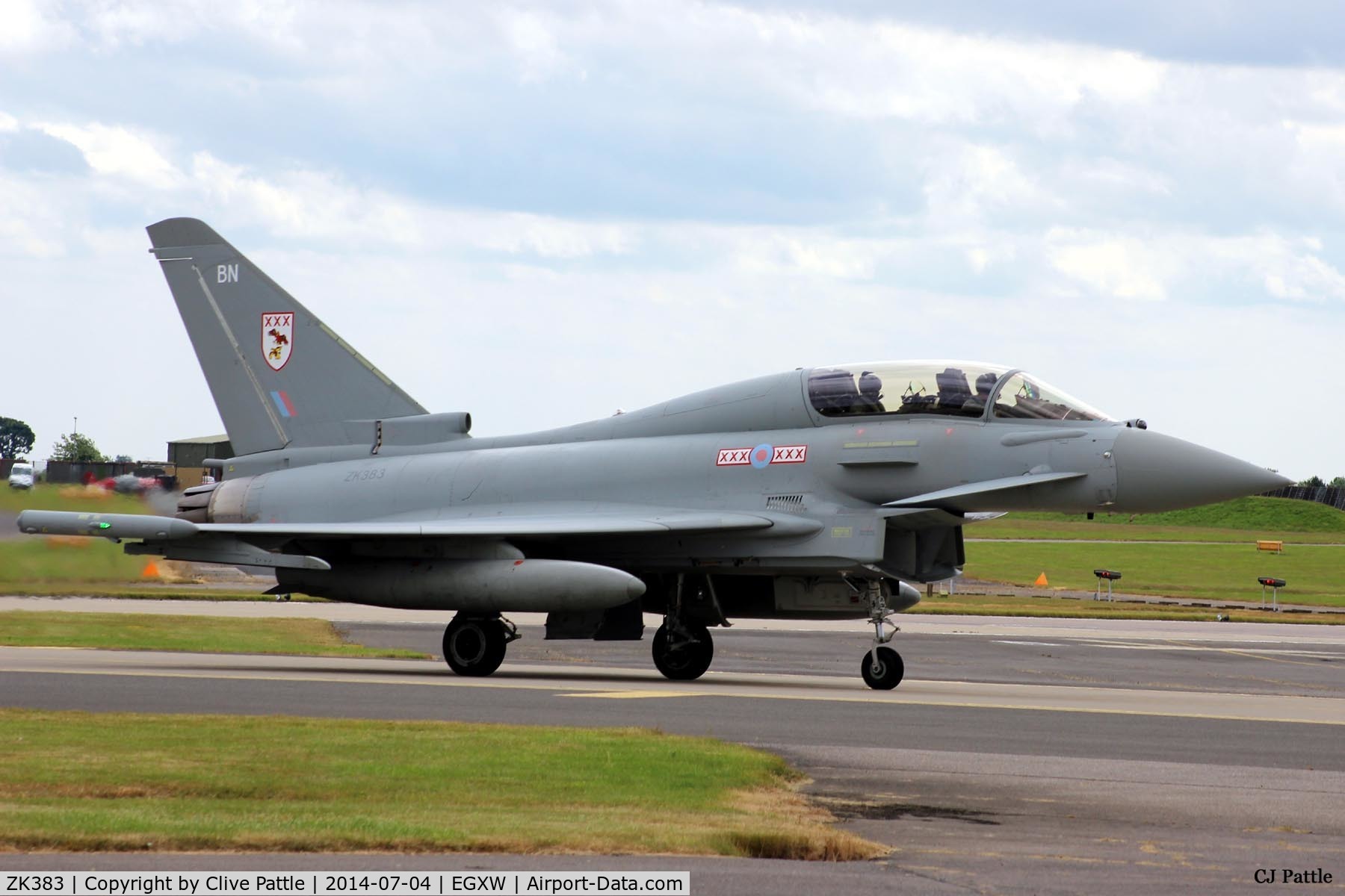ZK383, 2013 Eurofighter EF-2000 Typhoon T.3 C/N BT028/393, Taxy to static display at RAF Waddington for Airshow 2014