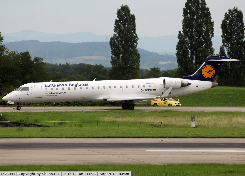 D-ACPM, 2003 Bombardier CRJ-701ER (CL-600-2C10) Regional Jet C/N 10080, Taxiing holding point rwy 16 for departure...