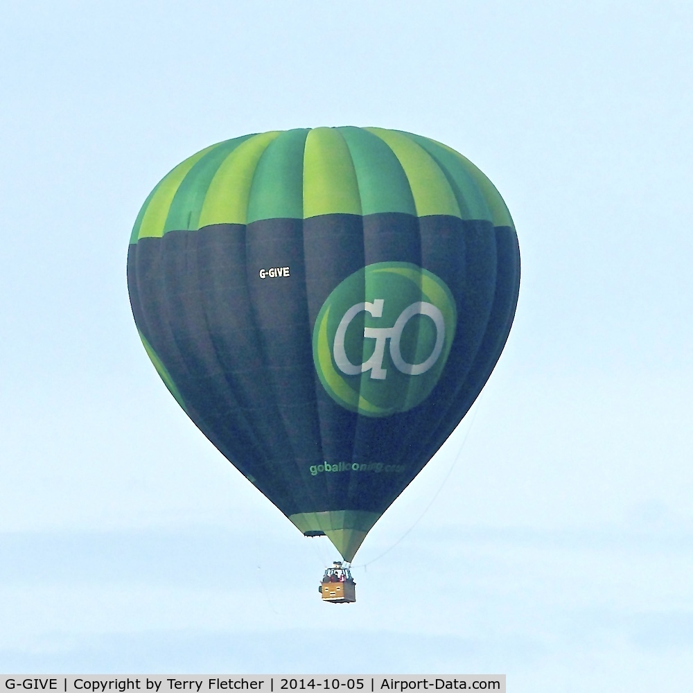 G-GIVE, 2009 Cameron Balloons A-300 C/N 11330, 2009 Cameron Balloons A-300, c/n: 11330 , overhead Leek , Staffordshire