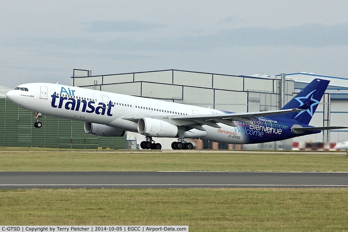 C-GTSD, 2001 Airbus A330-343X C/N 407, 2001 Airbus A330-343X, c/n: 407 of Air Transat departing Manchester