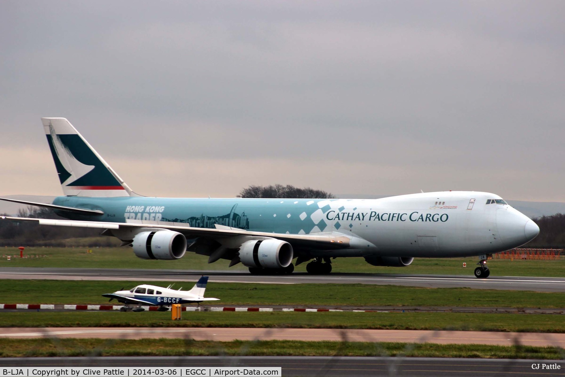 B-LJA, 2011 Boeing 747-867F/SCD C/N 39238, Decelerating after arrival at Manchester EGCC