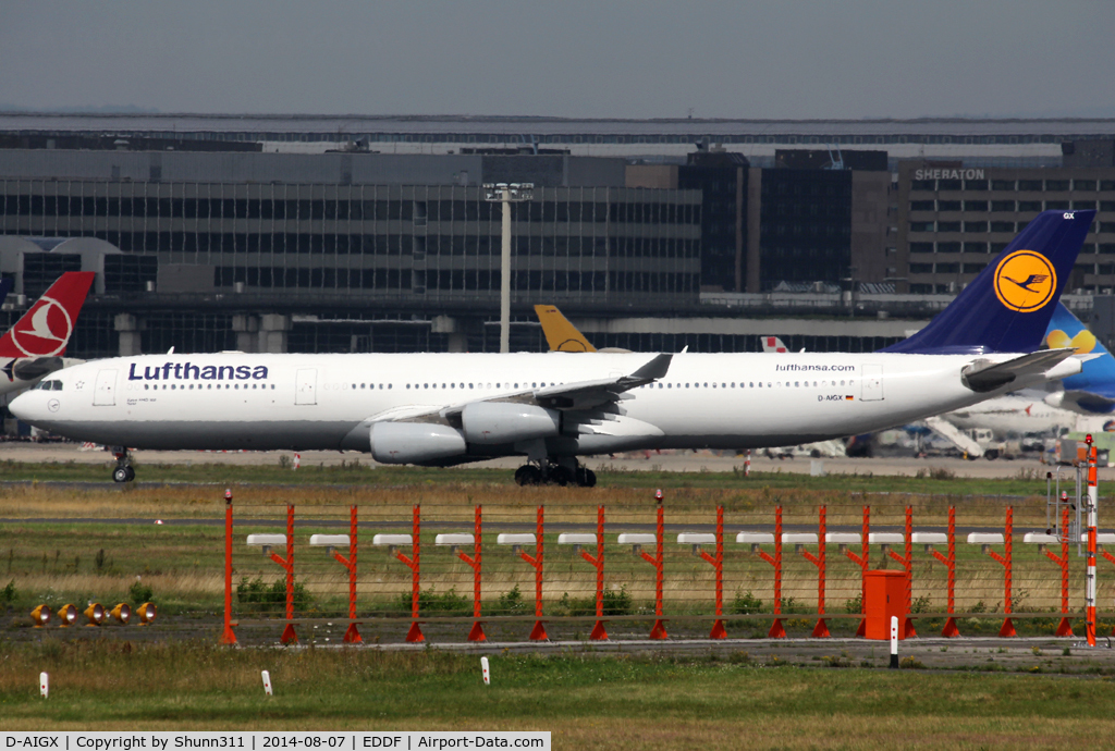 D-AIGX, 2000 Airbus A340-313X C/N 354, Lining up rwy 25M for departure...