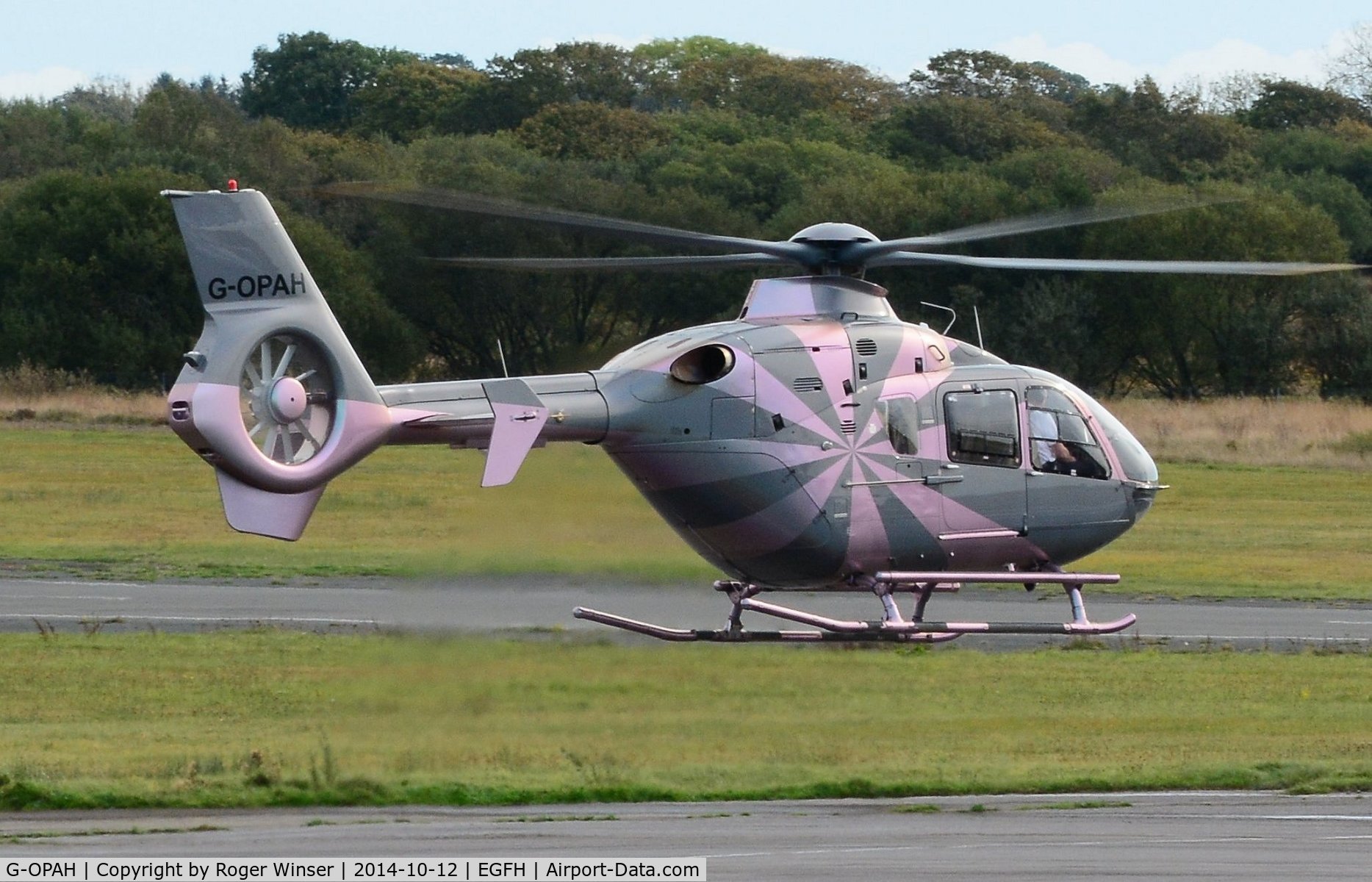 G-OPAH, 2007 Eurocopter EC-135T-2+ C/N 0635, Visiting helicopter operated by VLL Ltd. Very interesting colour scheme.
